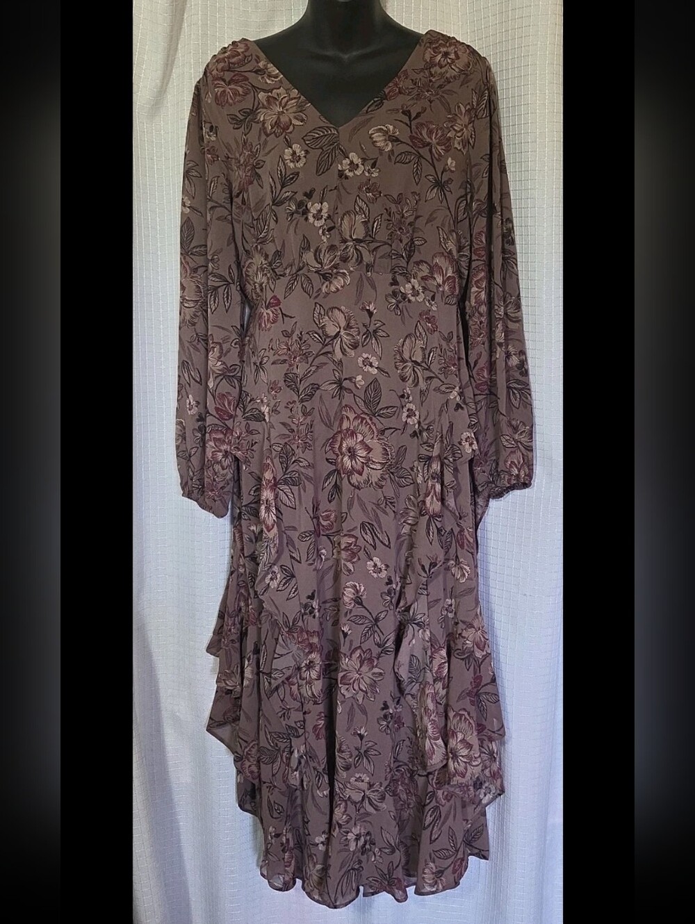 Maurices Women's Floral Print Long Sleeve Dress Purple Ruffles Size M